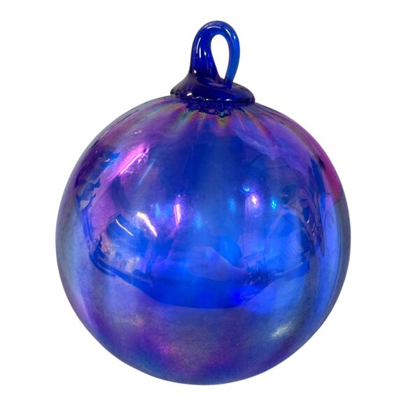 Large Handblown Glass Christmas Ornament Iridescent Cobalt Blue Purple Vintage - Picture 6 of 8